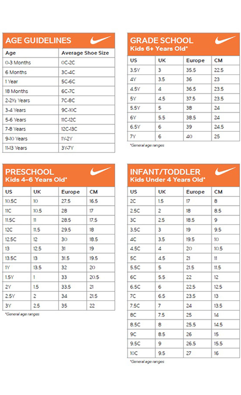 nike kid size guide